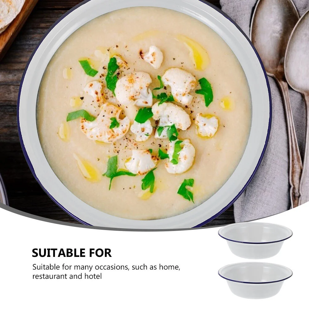 

Noodle Bowl Kitchen Accessory Kitchenware Retro Enameled Basin White Tray Storage Trays Salad Soup