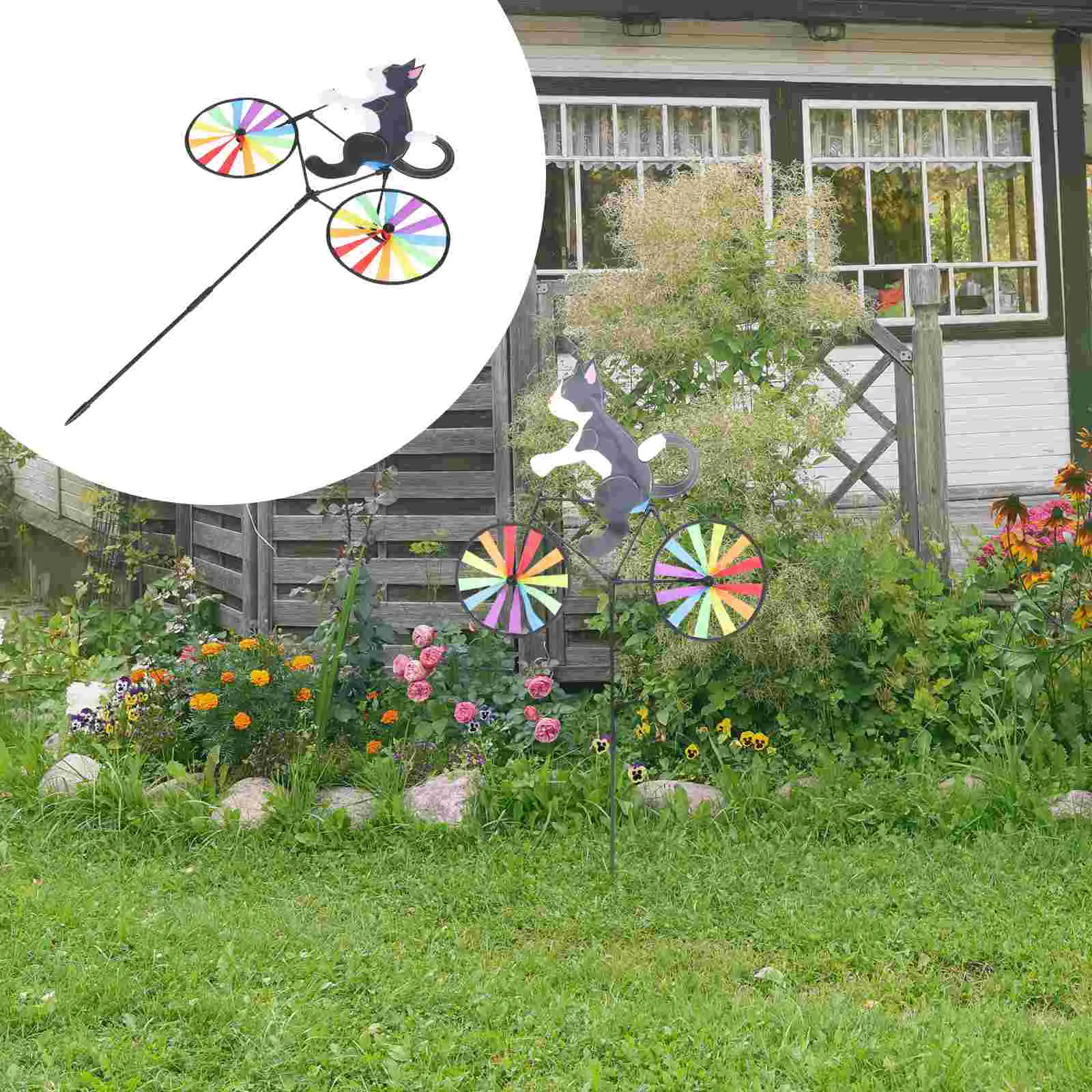 

Cartoon Cat Riding Bike Style Windmill Windmill Playthings Cartoon Outdoor Plaything