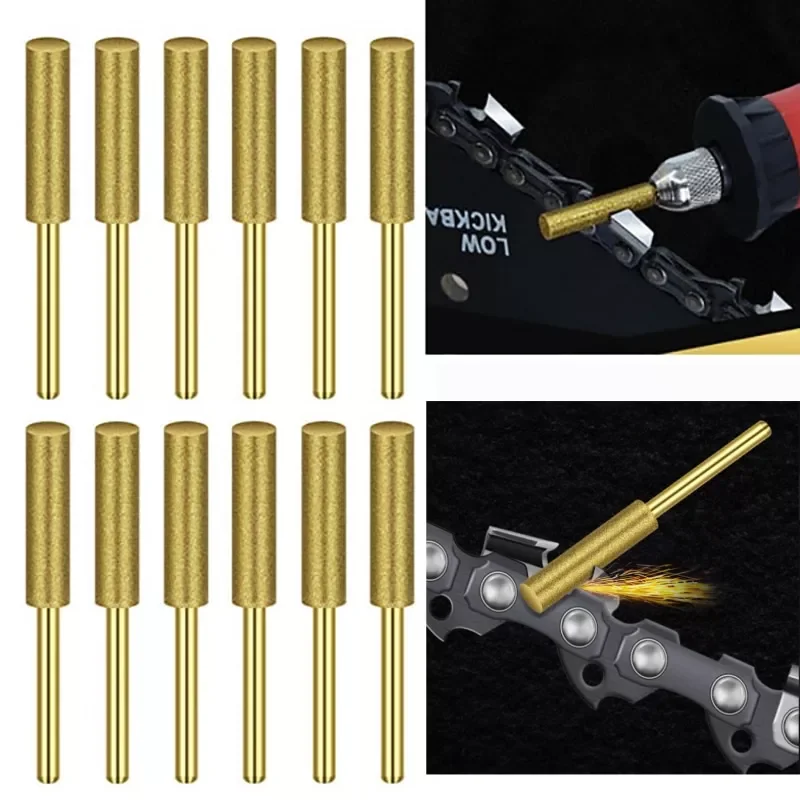 

Gold Diamond Coated Cylindrical Burr 4-5.5mm Chainsaw Sharpener Stone File Chain Saw Sharpening Carving Grinding Power Tools Kit