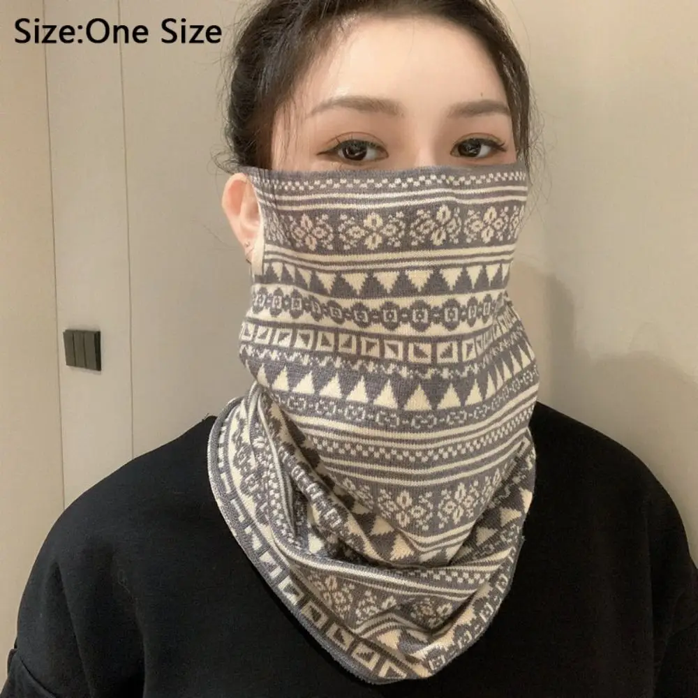 New Ethnic Style Winter Face Mask Ear-hanging Knitted Neck Collar Windproof Warm Cycling