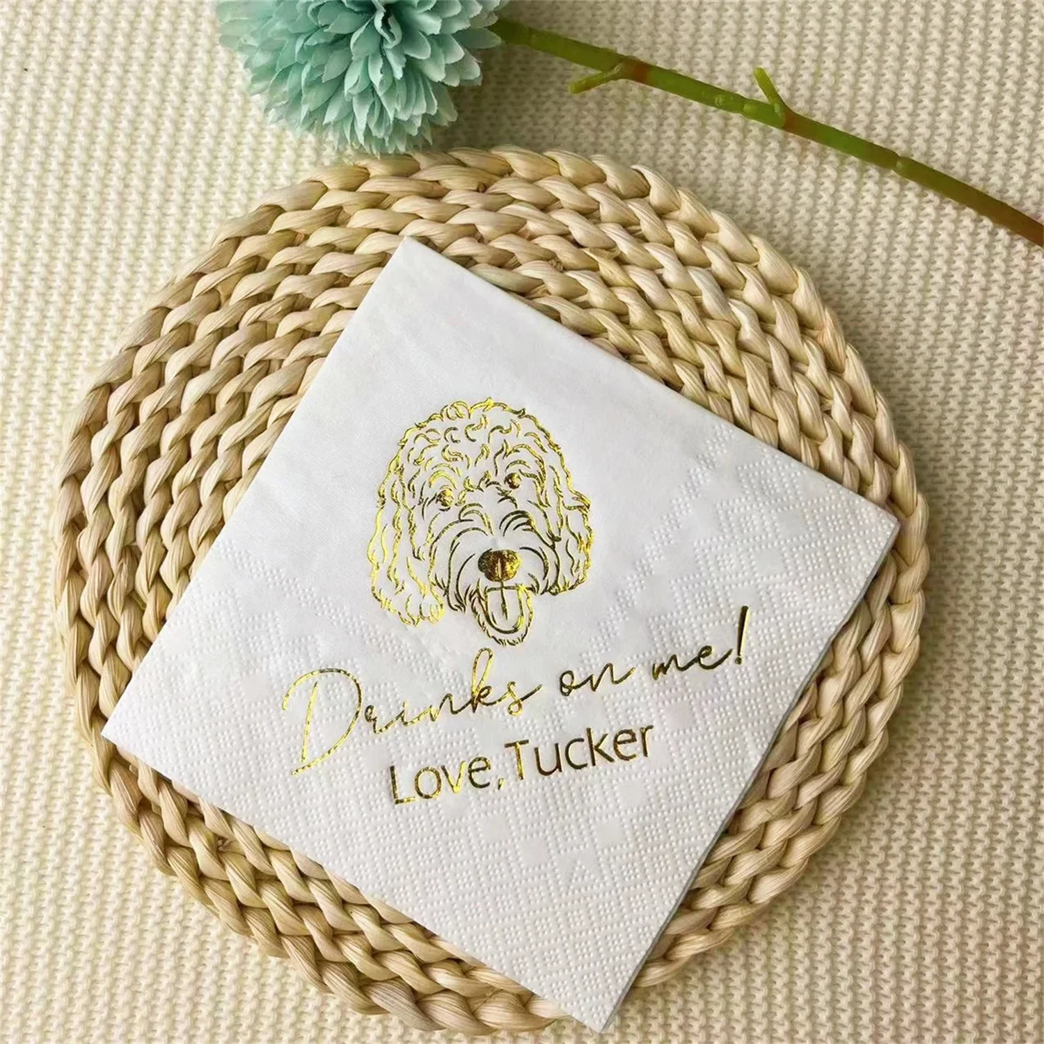 50 PCS Custom Pet Cocktail Napkins Dog Wedding Customized Gold Fo