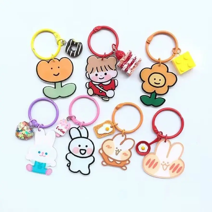 

Net red Korea acrylic flower rabbit simple key chain cute schoolbag small pendant bag zipper hanging decoration