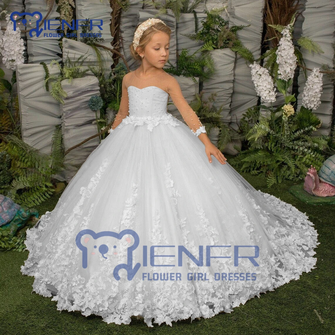 

Платье ТРАПЕЦИЕВИДНОЕ с круглым вырезом для девочек, изысканное платье принцессы до пола для свадьбы, подружки невесты, дня рождения, первого причастия