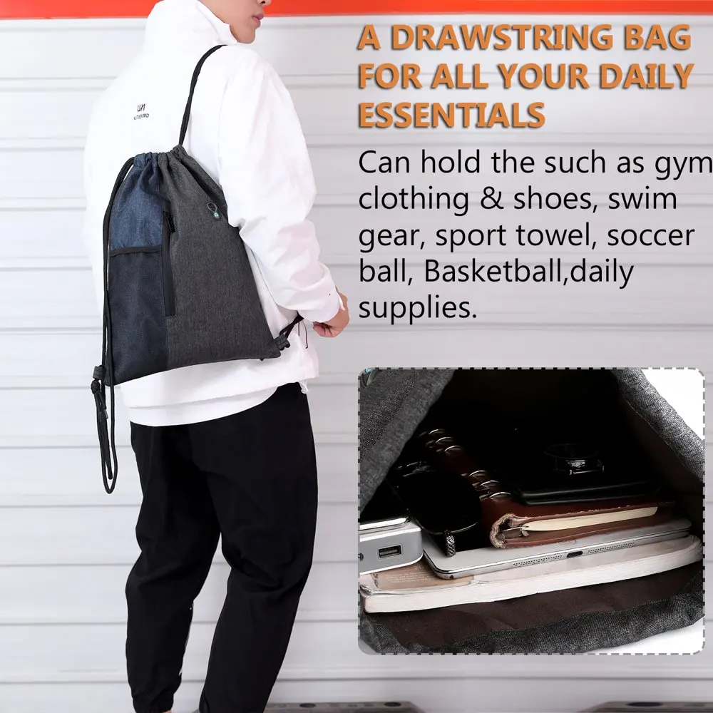 Gym Sack Drawstring Bag Sports Travel Drawstring Bag Water Repellency Mesh Pocket for Water Bottle Light Backpack Sack with Earp