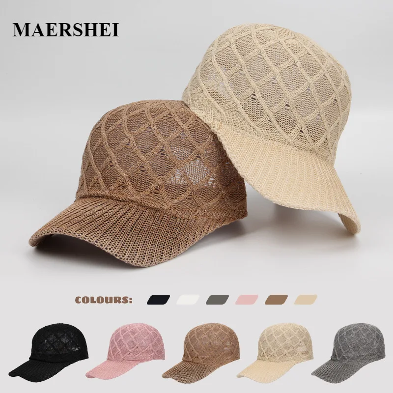 

Spring Summer Mesh Breathable Cap Outdoor Sunshade Baseball Cap Snapback Casual Fashion Adjustable Hat Women's Kpop Knitted Cap