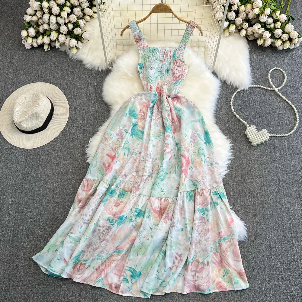 

Элегантное Привлекательное платье-комбинация с цветочным принтом, летнее пляжное платье-трапеция без рукавов для отпуска, облегающее милое женское вечернее платье из искусственной кожи, сарафан