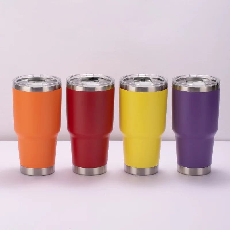 

Trendy car cups of various colors and styles of coffee tea