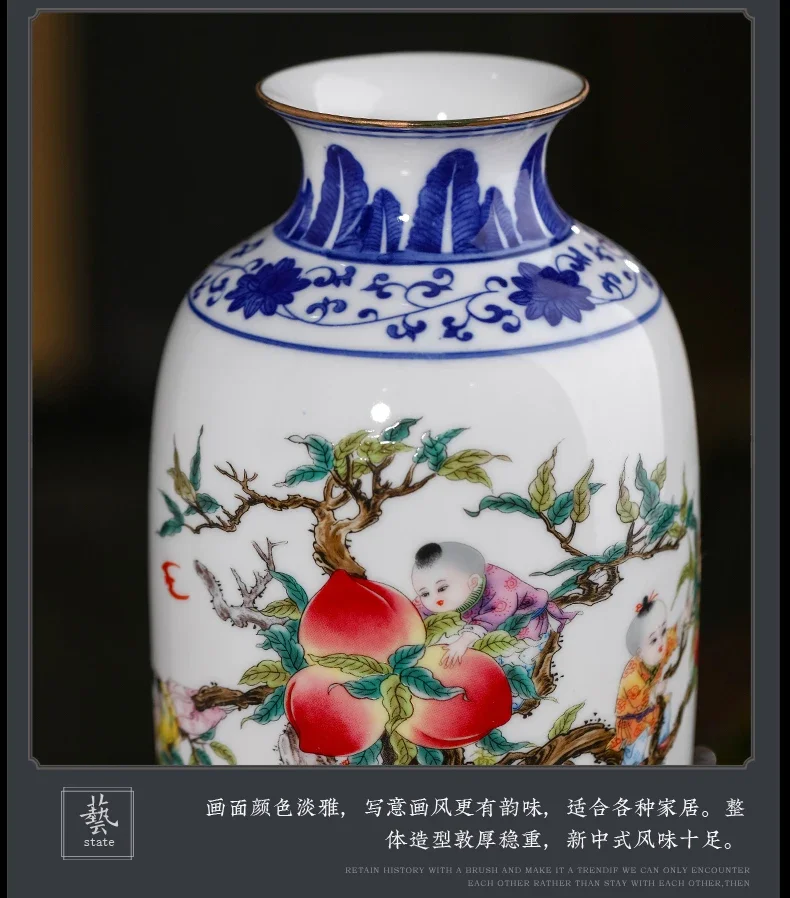 Фото Фарфоровая ваза Цзиндэчжэнь Qianlong, сине-белая керамическая загальная банка для дома, гостиной, крыльца, украшение ручной работы №4