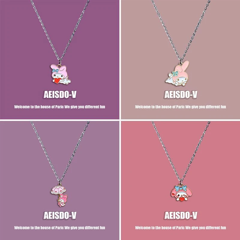 

New Sanrio MyMelody Cinnamoroll Kuromi Alloy Necklace Kawaii Anime Clavicle Chain Y2K Pendant Couple Girlfriend Accessories Gift