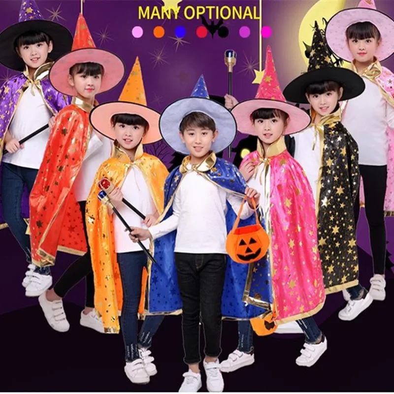 

Christmas New Year Carnival Kids Cosplay Five-star Cloak Boy Girl Magician Witch Cloak Childs Halloween Birthday Party Gift