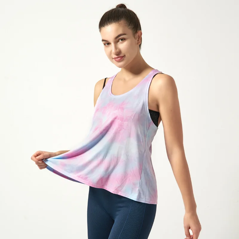 

Sexy Women Yoga Vest Fitness Tie Dye Tank Top Sleeveless Backless Sports Tops With Open Back Yoga Gym Wear Woman Running T-Shirt