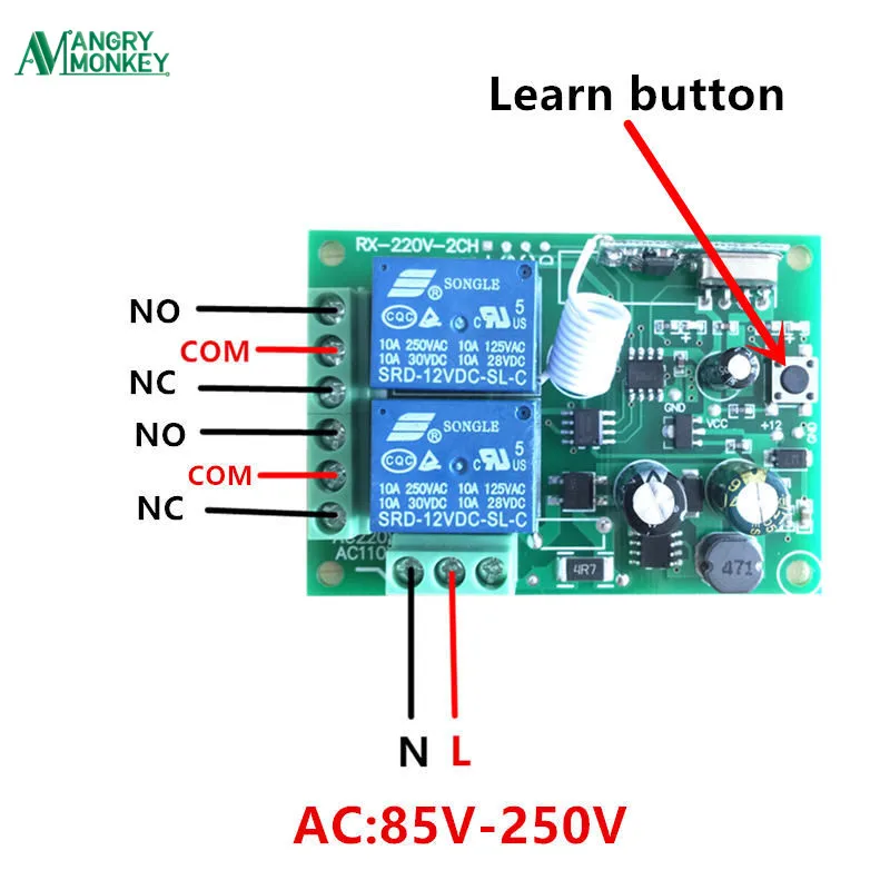 433Mhz Universal Wireless Remote Control Switch AC 250V 110V 220V 85V 2CH Relay Receiver Module and RF 433 Mhz Remote Controls