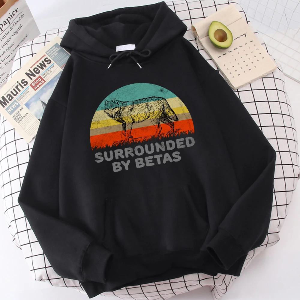 

Funny Surrounded By Betas Alpha Wolf Printed Hoodie Female Fashion Oversize Hoody Autumn O-Neck Sweatshirt Casual Woman Pullover