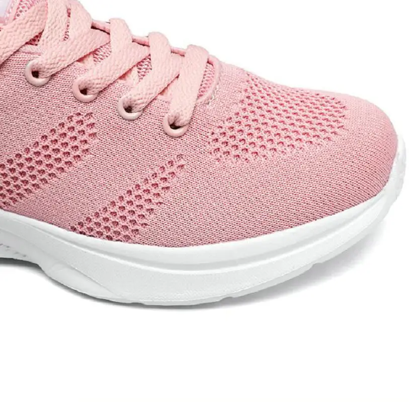 Women Motion Casual Shoes Breathable Walking Mesh Lace Up Flat Shoes Sneakers Women Tenis Feminino 42 Pink Black White