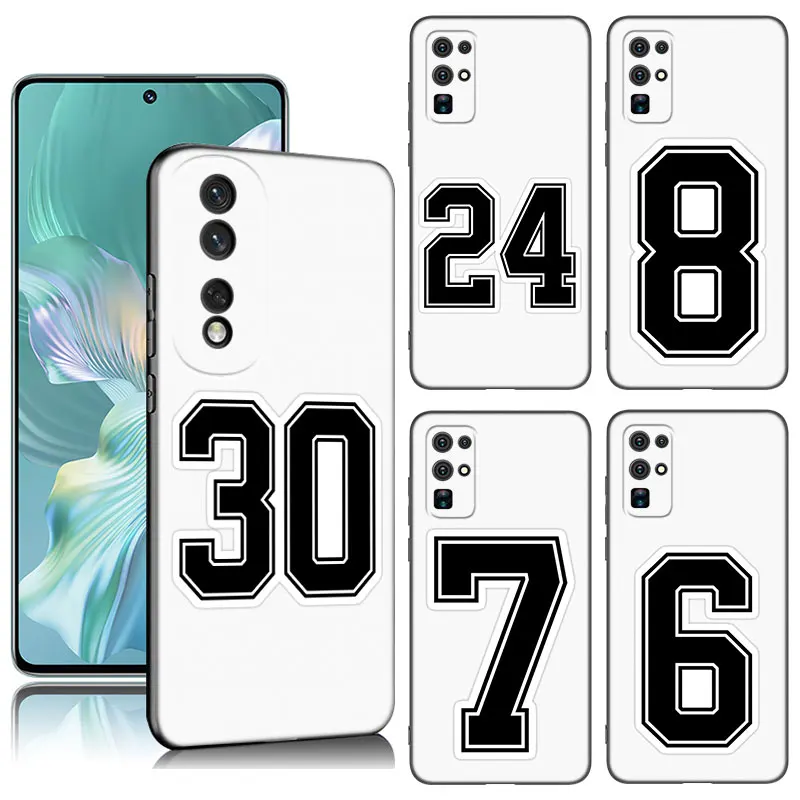 

Lucky Number Phone Case For Honor Magic 4 20 50 70 Lite 60 SE 30 80 90 Pro Plus 20E 20i 30i 20S 30S Black Silicone Cover