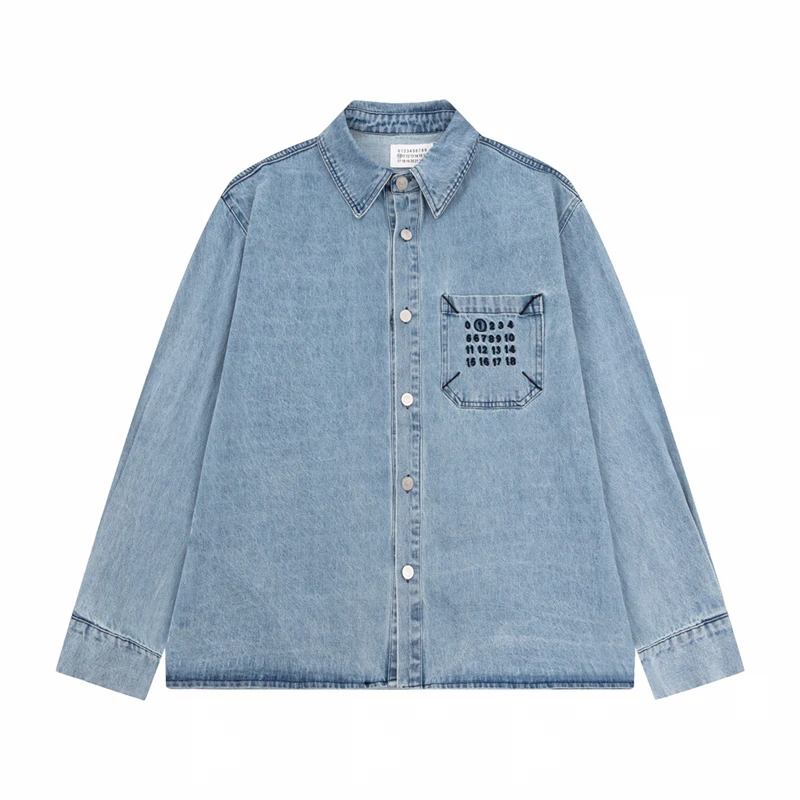 

New Pocket Embroidery Logo Paris MM6 Margiela Shirt Denim Jeans Jacket Men Women Classic Four Point Stitching Label Jacket GYM