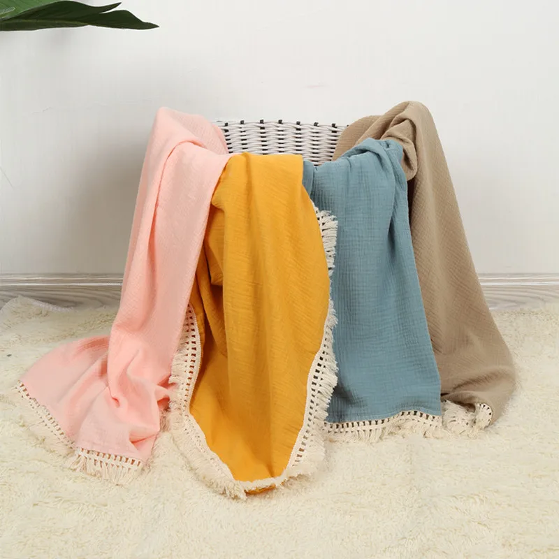 Baby Blanket for New Born Muslin Squares Cotton Newborn Fringe Swaddle Infant Sleeping Quilt Bed Cover Kids Bedding Accesorios
