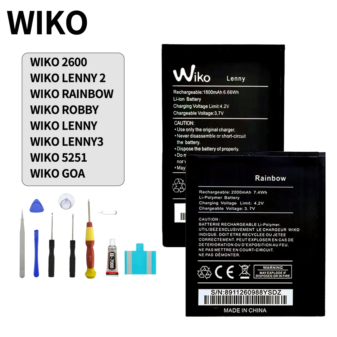 

100% Orginal battery for WIKO 2600 LENNY RAINBOW ROBBY LENNY LENNY3 5251 GOA battery High Quality Phone Replacement Batteries
