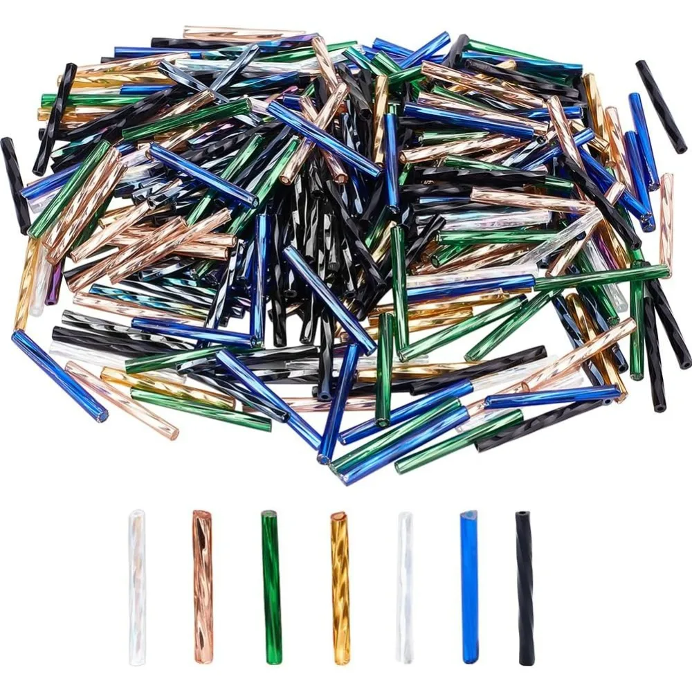 420 шт. 7 цветов стеклянные витые бусины гальванические непрозрачные трубчатые