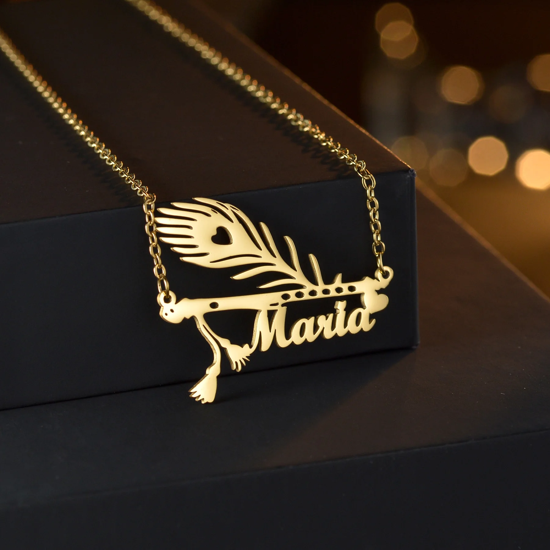 

New Trendy Personalized Feather Pen Customized Name Pendant Stainless Steel Jewelry Accessories Women's Necklaces for Party Gift