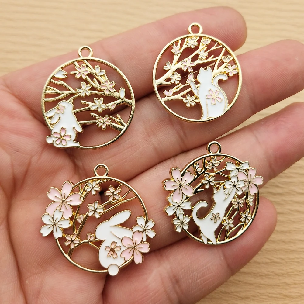 10 шт. милый цветок кролик Кошка Шарм для изготовления ювелирных изделий Эмаль