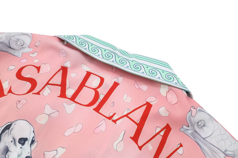 Casablanca Short Thin Fabric Summer Set Speckled Dog Court Garden Contrast Set Men's Women's Hawaii Beach Tennis Club Shirt Set