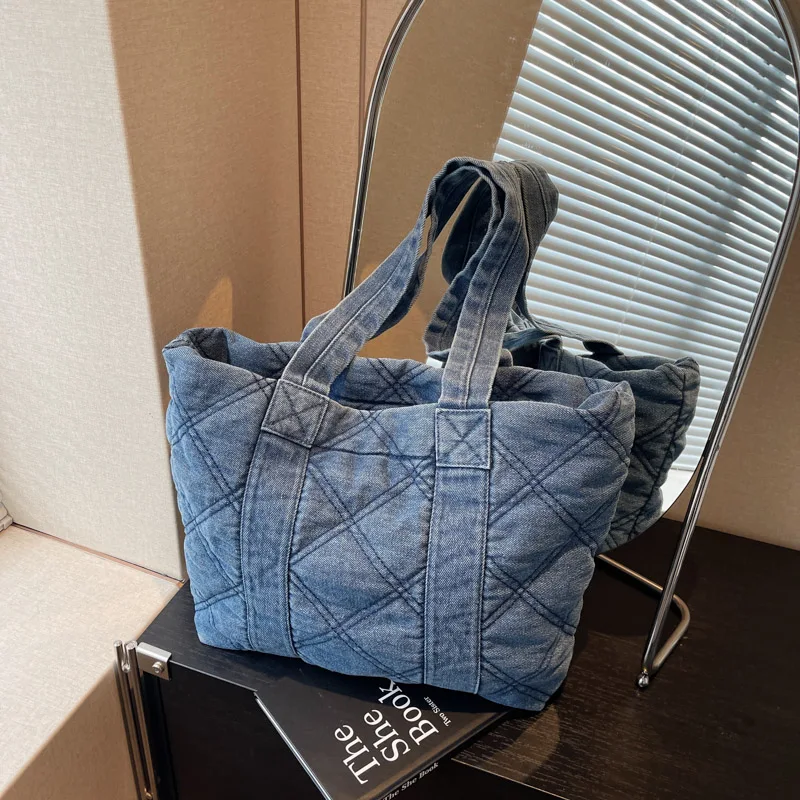 Японская джинсовая хлопковая сумка-тоут с сетчатым дизайном для осени и зимы