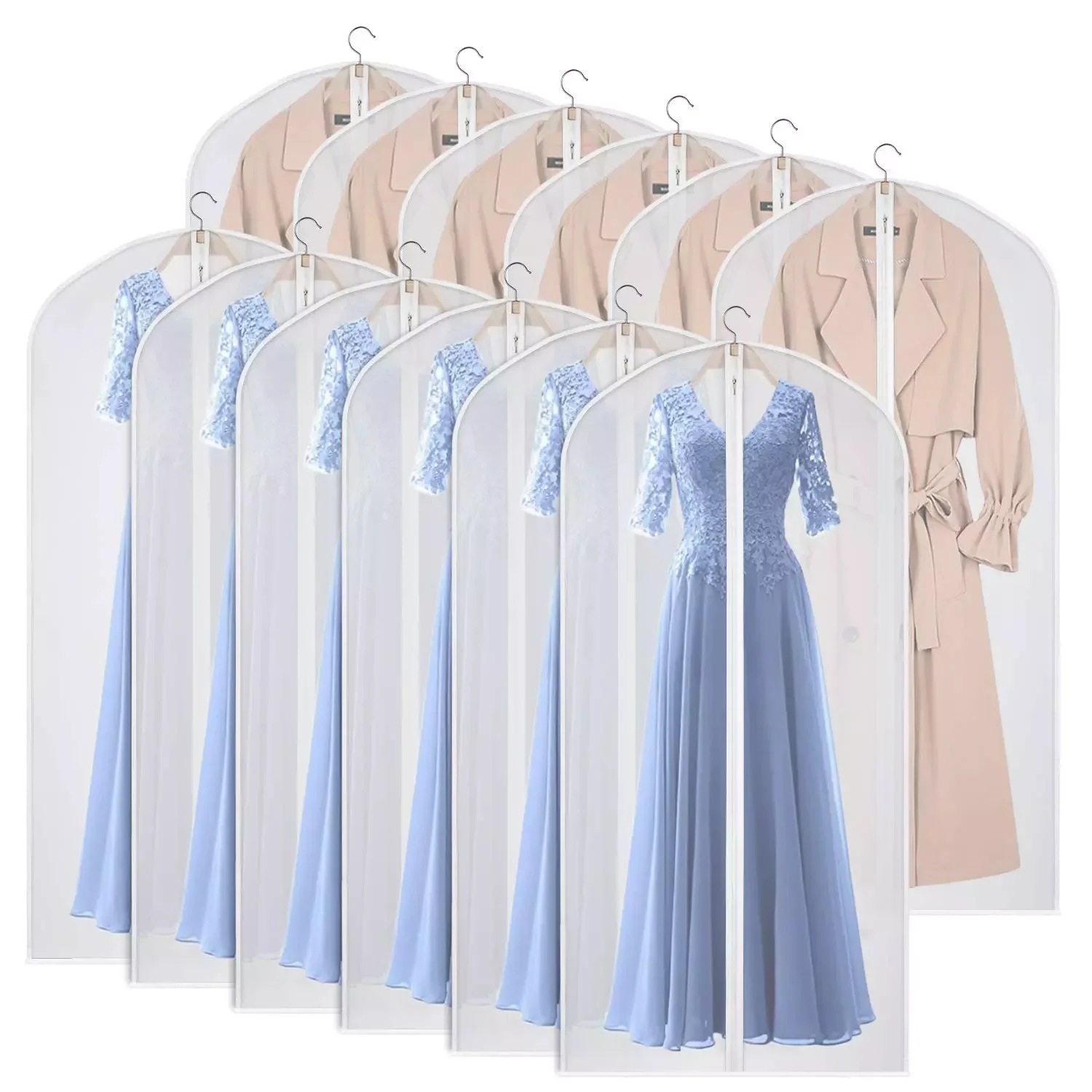 

NEW2023 10PCS Clear Garment Bags for Closet Storage Suit Bag Hanging Clothes Cover Bag Dust-Proof with Zipper Coat, Long Dresses