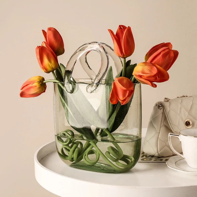 

Y2K Women Korean Creative Living Room Flower Fish Home Decoration Transparent Glass Vase Bag Tote Handbags Shape Modern Bags