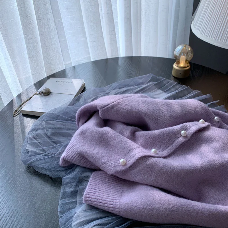 

Свободная верхняя одежда, искусственный жемчуг, трикотажный кардиган, женская зимняя модная новая трикотажная одежда, Женское пальто