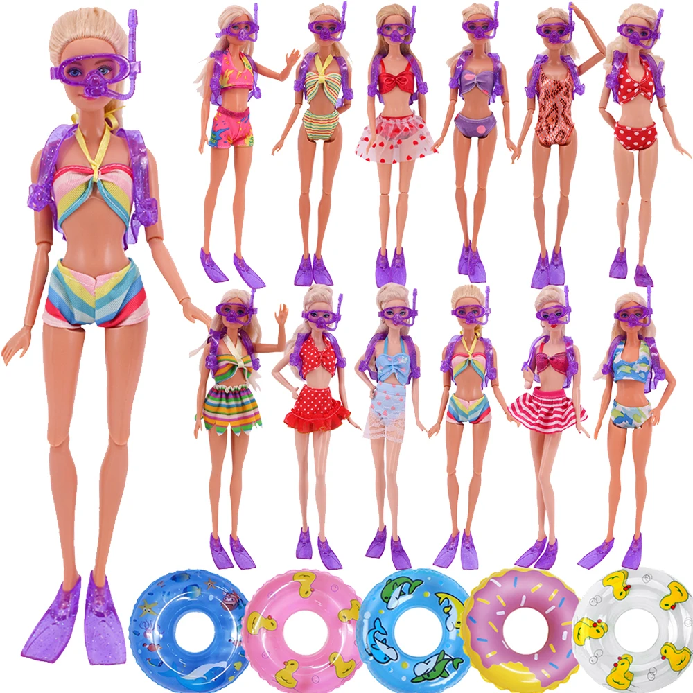 

Summer Barbies Doll Swimsuits Clothes + Random 2Pcs Swimming Ring +1 Set Dive Equipment Accessories Clothes for Barbies,BJD Doll