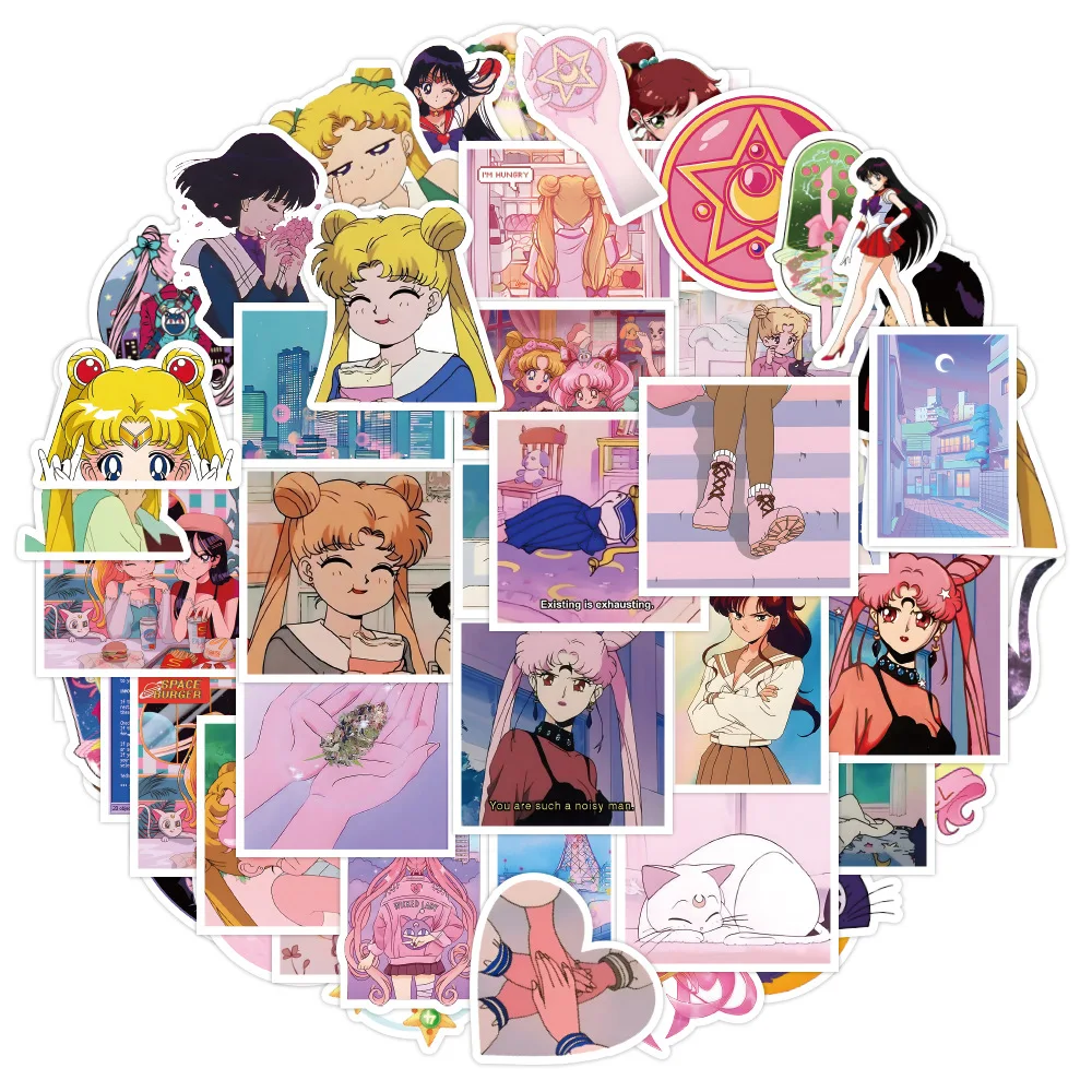 

50/60pcs Non-repeating Sailor Moon Stickers Cartoon Graffiti Refrigerator Luggage Hand Account Stickers Decorative Stickers