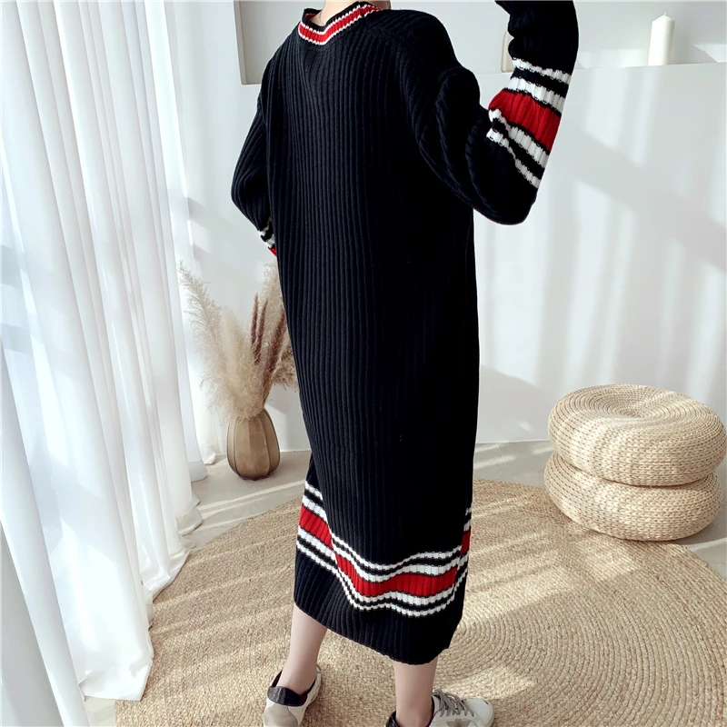 Осень-зима 2022 женское платье Модный черный свитер в полоску Платья для вечеринок