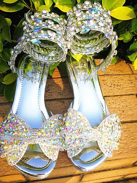 

Silver Luxurious gladiator sandals big bow knot women Wedges heel Sandals Snake Punk Rhinestone Platform Women party sandals