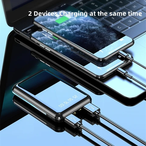 Мини-Power Bank емкостью 20000 мАч, двойной USB-порт с зеркальным экраном, портативное зарядное устройство для iPhone 16, запасная батарея Samsung Xiaomi Powerbank