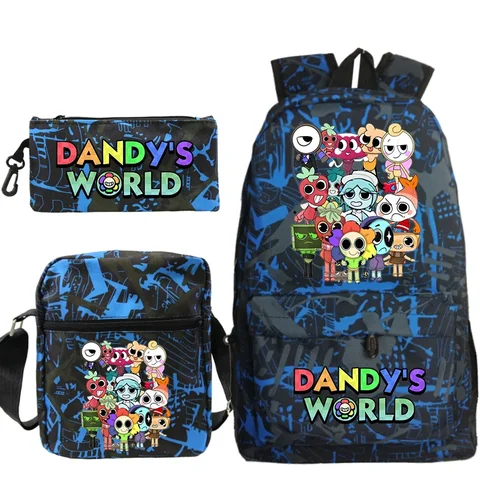 Школьный рюкзак Dandys World для мальчиков и девочек, детская школьная сумка с героями мультфильмов, Mochila Dandy's World, студенческий рюкзак, сумка, 3 шт./компл., подарок