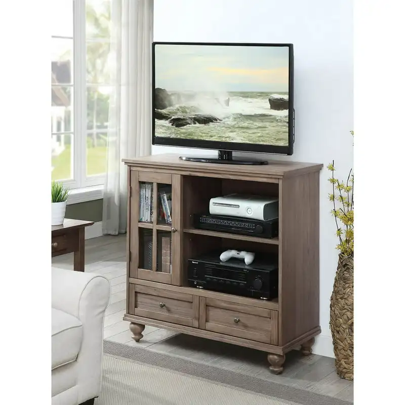 

Highboy 2 Drawer Stand with Storage Cabinet and Shelves to 40" TVs, Driftwood