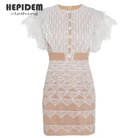 hepidem clothing fashion designer summer short dress women short sleeve patchwork lace vintage jacquard dress 69959