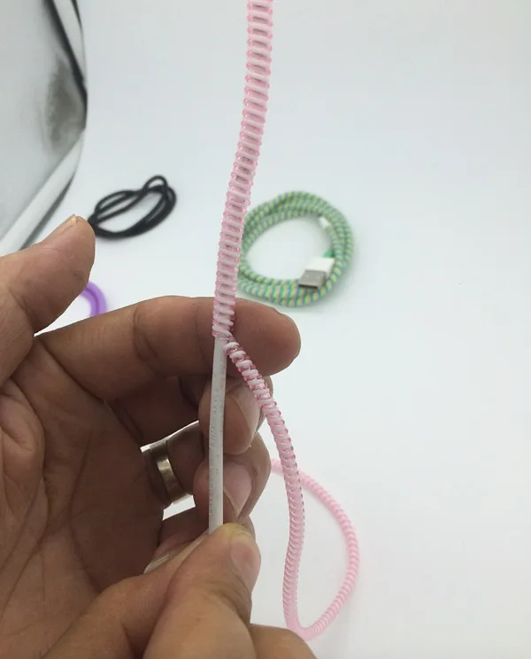Фото 200pcs/lot 50cm Double Colors Solid Color TPU spiral USB Charger Cable Cord Protector for iPhone Wrap Cable Winder Organizer №4