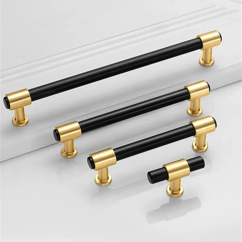 Простые золотисто-черные дверные ручки шкафа для ящиков из цинкового сплава