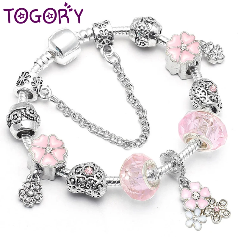 TOGORY Multiple Style DIY Charm Bracelet With Nice Murano Beads Snake Chain Brand for Women Jewelry Gift Dropshipping
