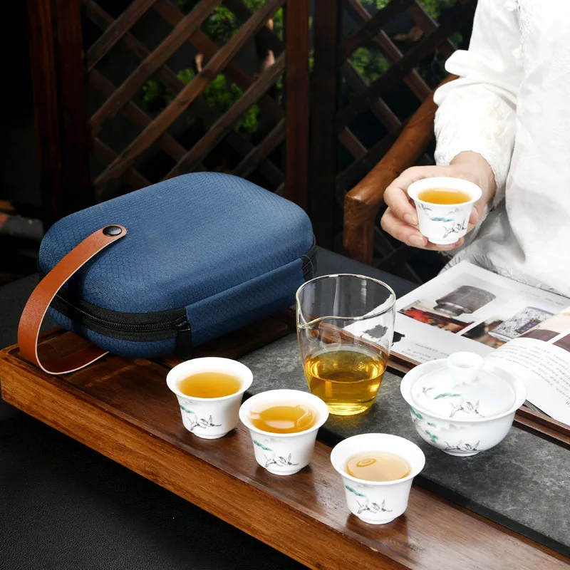 

Частный индивидуальный китайский чайный сервиз, чайный набор, керамический портативный чайный сервиз, дорожные чайные чашки Gaiwan для чайной церемонии, чайная чашка, отличные подарки
