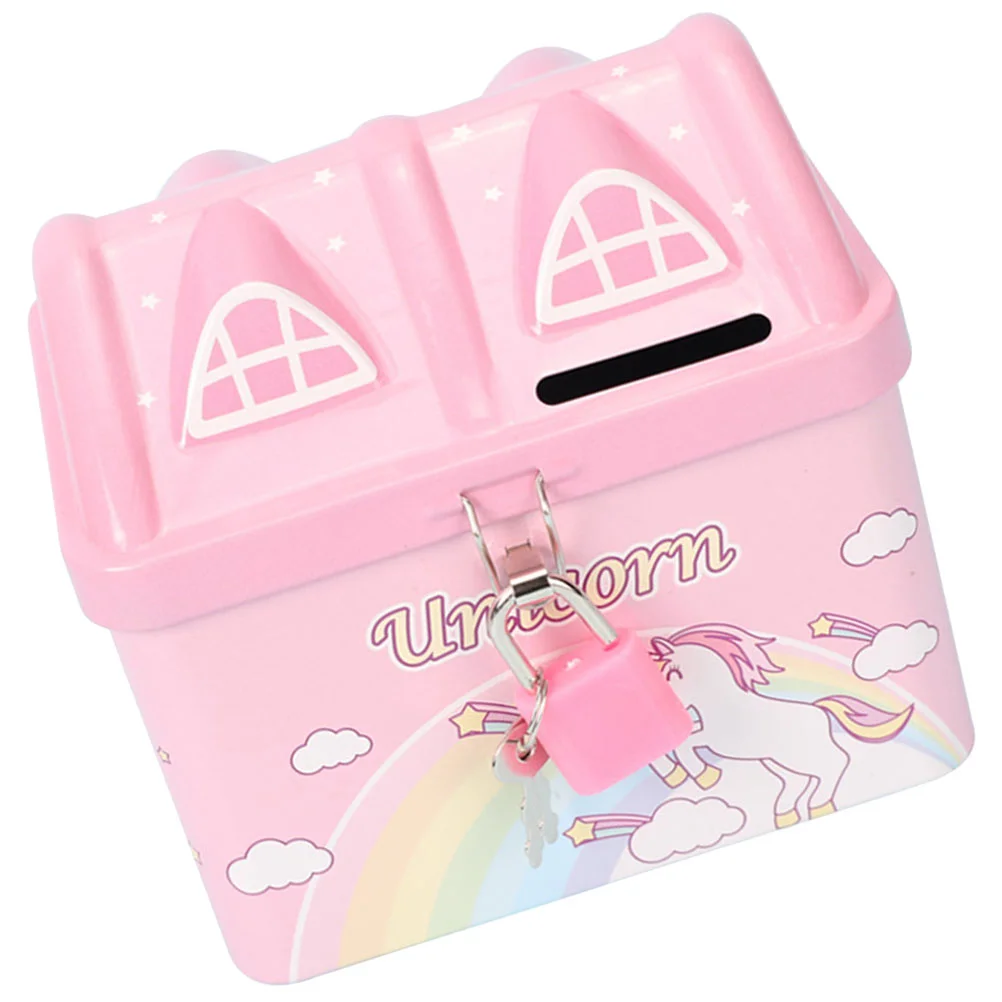 

Piggy Bank Christmas Presents House Shaped Metal Banks Kids Girl Coin Tinplate Container Home Decoration