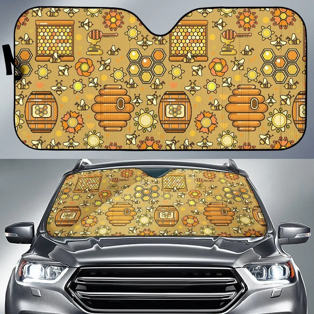 

Cute Bee Honey Gifts Pattern Print Auto Sun Shade Car Windshield Window Cover Sunshade