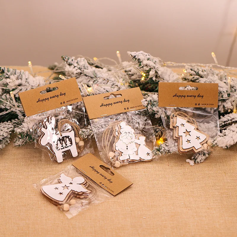 

Рождественский подарок для детей на новый год 2023, украшение для рождественской елки, мультяшный деревянный кулон в виде снежинки, лося, Сант...