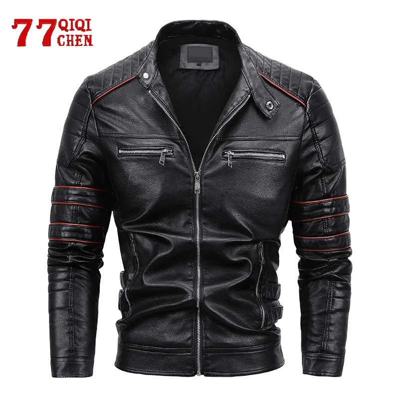 

Motorcycle Leather Jacket Men Winter Fleece Tactics Coat Male PU Stand Collar Zipper Autumn Casual Slim Windbreaker Chaquetas