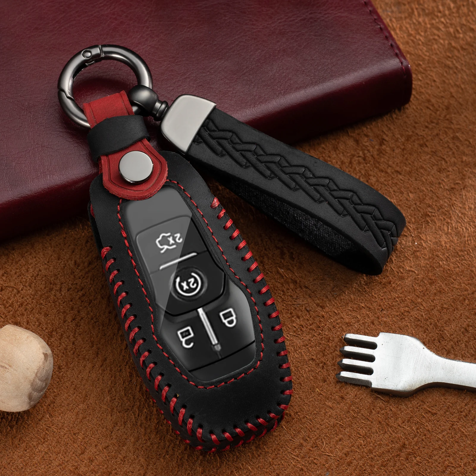 

Leather Car Remote Key Fob Cover Case Keychain Holder for Ford Fusion Mondeo Mustang F-150 Explorer Edge 2016 2017 2018 2019