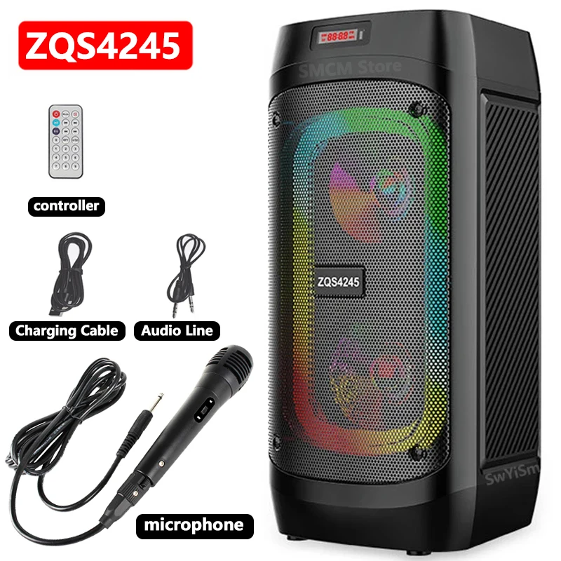 

50W caixa de som Bluetooth-динамик На открытом воздухе Большая мощность Семейное караоке Беспроводная портативная колонка 3D-стерео Сабвуфер Музыкальный центр Аудио Super Bass Колонки для вечеринок с микрофоном USB FM