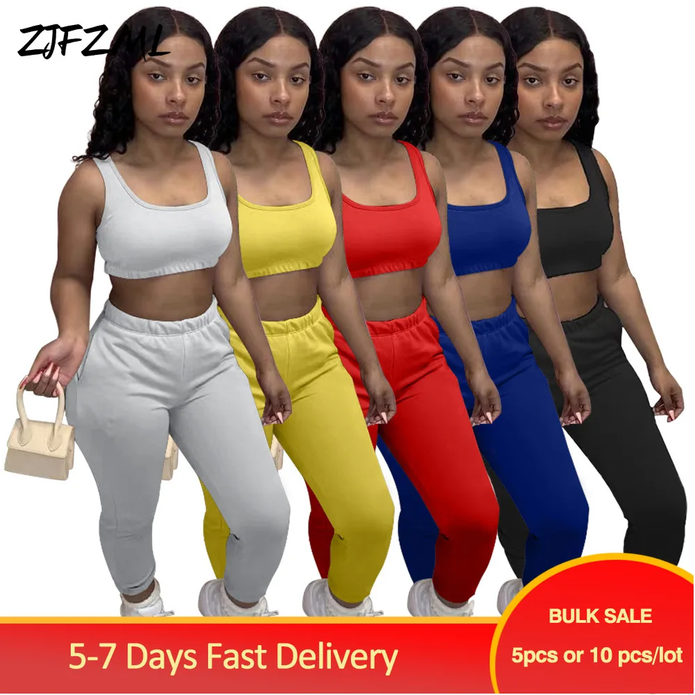 

Bulk Items Wholesale Lots Summer Jogging Suits for Womens Festival Clothing 2022 Slim Vest Tops and Workout Long Pant Sweatsuits