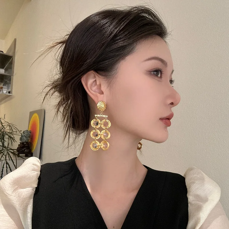 

Timeless Wonder Fancy Zirconia Geo Tassel Stud Earrings for Women Designer Jewelry Sweet Gift Goth High End Luxury Cute Top 2232